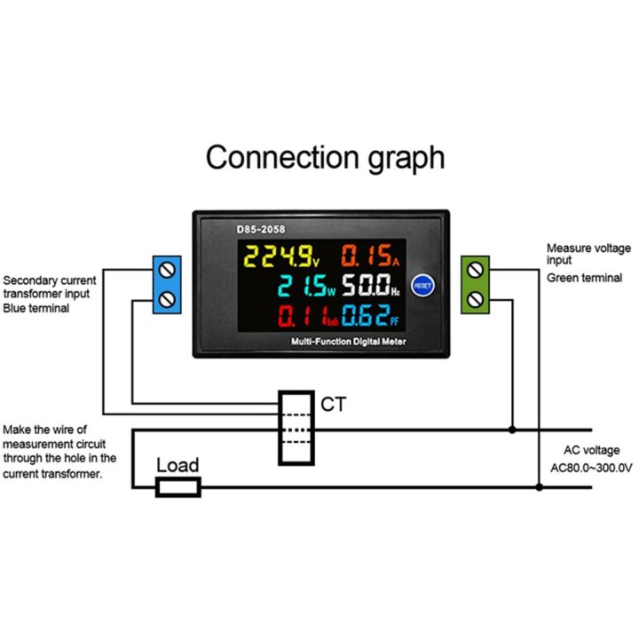 d85-2058-ac40-300โวลต์มิเตอร์เครื่องวัดแรงดันไฟฟ้าแบบดิจิตอลมัลติฟังชั่นเฟสเดียวความถี่ไฟฟ้ากระแสสลับจอภาพปัจจัยพลังงานไฟฟ้า