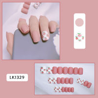 Long press Nail Shiny Full coverage checkerboard Shape Pink Love Bear Gradient halo dye Acrylic Fake Nails Shiny Fake Nails for women and girls 24pcs