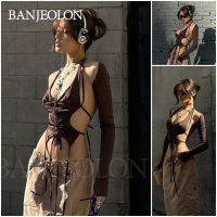 BANJEOLON เสื้อแขนยาวสีทึบ เสื้อคอกลม เสื้อกั๊ก Hollow เซ็กซี่ เสื้อแฟชั่นผญ BAN280