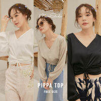 [ PIPPA TOP ] แขนยาววทรงครอปที่ไม่สั้นเกินไป มีลูกเล่นผูกที่เอว สามารถปรับระดับได้ตามที่ชอบเลยค่ะ และผ้านุ่มสุดๆไปเลย