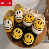 (ETX)ETXASIFN Warm Winter House Fur Slippers for Girl Women Cute Smile Pattern Fluffy Soft Plush Bedroom Home Ladies Cotton Female Shoes