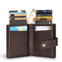 Cow Leather Card Holder Men Rfid Blocking Bifold Card Wallet Small Money Bag Double Aluminum Pop Up Male Purses Large Capacity