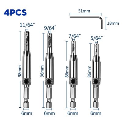 4pcs HSS Self Centering Hinge Drill Bit Door Window Cabinet Woodworking Hole Puncher Wood Reaming Tool Countersink Drill Bits