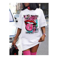 2023 New Fashion letter Lip Print Womens Tops Casual Oversize Woman Clothes Plus Size Womens T-Shirts Dress