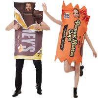 Chocolate And Peanut Bars Costumes Halloween Couple Outfit Adult Sponge Print Jumpsuit Snack Cosplay Carnival Purim Fancy Dress