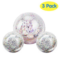 3 Pcs Inflatable Beach Balls Glitter Pool Ball Floatable ลูกบอลว่ายน้ำ Confetti Ball สำหรับน้ำสนุกเล่น Summer Beach Pool Party