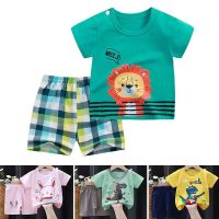 COD dsdgfhgfsdsss 2pcs/set Summer Cute Baby Kids Boys Girls Cartoon Cotton Short Sleeve T-shirt Shorts