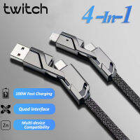 Twitch 4 In 1อเนกประสงค์100วัตต์สาย USB ชนิด C ชาร์จได้อย่างรวดเร็วสำหรับ Samsung Xiaomi Huawei Oneplus USB C ถึงให้แสงสว่างสายสำหรับ iPhone 14 13 12 Pro Max