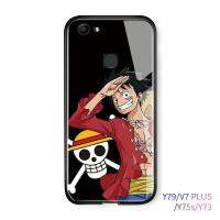 【Booming】 สำหรับ V7 Plus Case Luxury Soft Edge อะนิเมะ Luffy Glossy ปลอกกระจกนิรภัยกันกระแทกกลับเคสโทรศัพท์ Cover