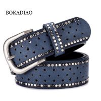 hyfvbujh✖☸  BOKADIAO belt punk buckle Hollow Rivets luxury ladys leather belts for waistband female