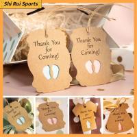 SHIRUI 50PCS แพ็คเกจ DIY พิธี เปิดเผยเพศ แท็กแขวนฝักบัวเด็ก ตีนขวดนม ฉลากบรรจุภัณฑ์ ขอบคุณที่มา