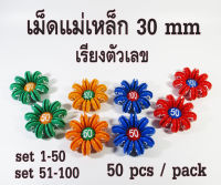 เม็ดแม่เหล็ก เม็ดแม่เหล็กเรียงตัวเลข   1-100 ขนาด  30 mm เม็ดแม่เหล็กติดกระดาน