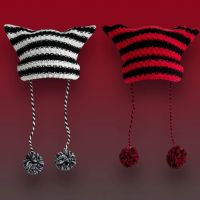 【YD】 New Knitted Wool Cap Ins Little Beanie Hat Ears Striped Womens Hats Skullies