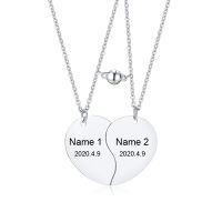 Free Engraving 2 Pieces Heart Magnetic Necklace Pendant for Men Women Couple Stainless Steel Love Pendant Necklace Set