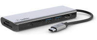 Belkin USB-C Hub, 7-in-1 MultiPort Docking Station - USB-C Docking Station for MacBook &amp; Windows - 85W USB-C Power Delivery 3.0, 4K HDMI 1.4,2x USB-A 3.0, SD 3.0,Micro SD 3.0, &amp; 3.5mm Audio Jack, Gray