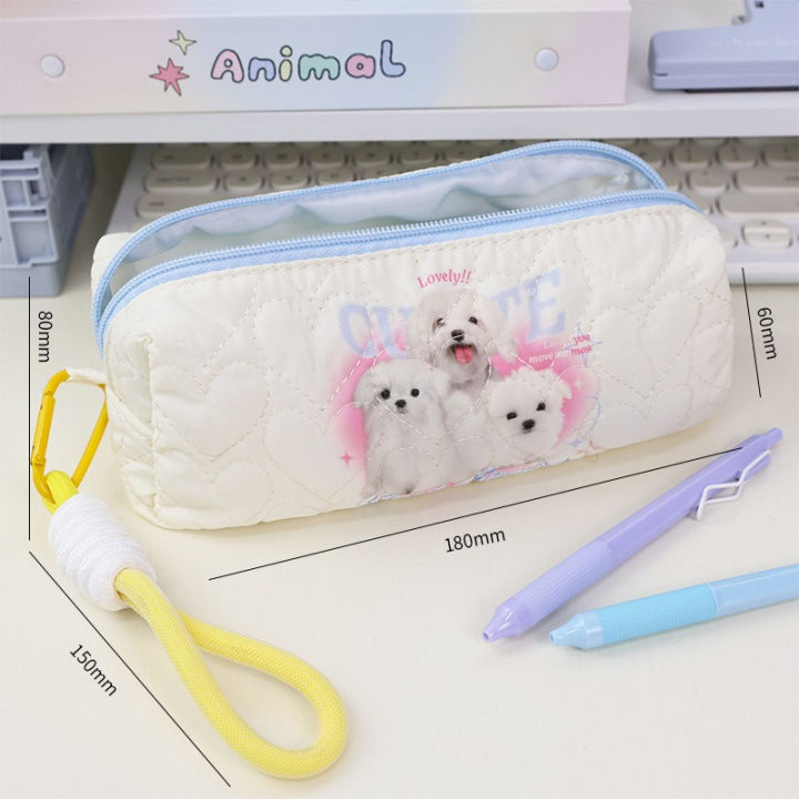 favormax-กล่องใส่ปากกาถุงเก็บลายการ์ตูนสีครีมน่ารักอุปกรณ์เครื่องเขียนพิมพ์ลายลูกสุนัขนม-huhu-รักลายกระเป๋าใส่ดินสอ