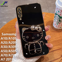 JieFie Hello Kitty เคสโทรศัพท์สำหรับ Samsung Galaxy A10S / A20S / A30S / A50S / A70S / A7 2018 / A10 / A20 / A30 / A50/A70ตุ๊กตาน่ารักแต่งหน้ากระจกกรณีโครเมี่ยมสุดหรูชุบ Soft TPU ฝาครอบพร้อมตัวยึด