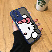 พร้อมเคสโทรศัพท์สำหรับ Vivo Y02A Y02T การ์ตูนน่ารักโทรศัพท์ดีไซน์เคสโทรศัพท์ลายขอบด้านข้างแมวน่ารักมีน้ำค้างแข็งโปร่งใสเคสแข็งกันกระแทกสำหรับเด็กผู้หญิงเคสป้องกันกล้อง