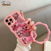 เคสโทรศัพท์ลายหมีดอกกุหลาบสีชมพูแฟชั่น + สร้อยข้อมือปกหลัง TPU แบบนิ่มสำหรับ VIVO 1938 2068 2069 2026 2027 2028 2029 2032 2033 2039 2038 2042 2043 2048 2068 2069