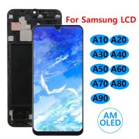 สำหรับ Galaxy A10 A20 A30 A40 A50 A60 A70 A80 A90 AMOLED หน้าจอสัมผัสดิสเพลย์พร้อมเปลี่ยนชิ้นส่วนกรอบ