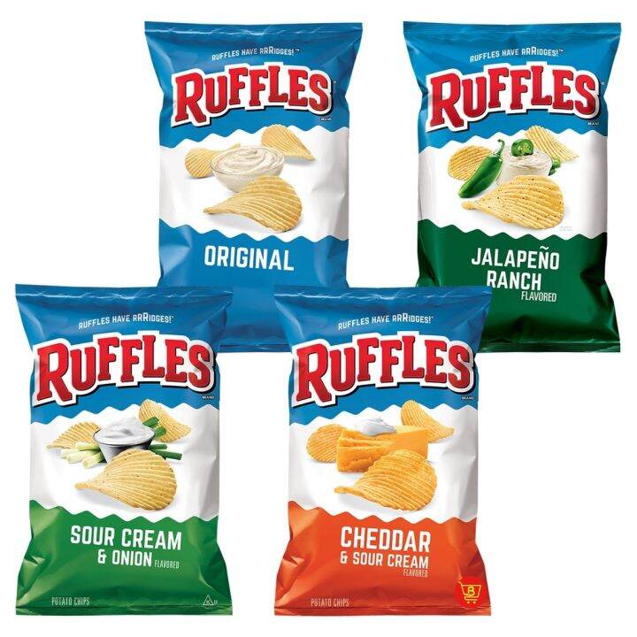 Delicious Ruffles Potato Chips (Original Jalapeno Ranch Sour Onion ...