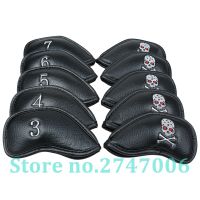 10PCS New Thick PU Artificial Leather Black Golf Skull Iron Headcover Sets Iron Club Head Cover