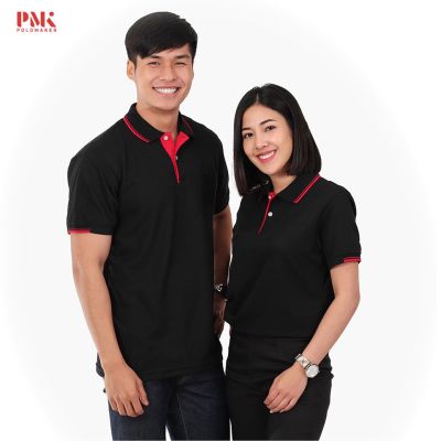 MiinShop เสื้อผู้ชาย เสื้อผ้าผู้ชายเท่ๆ เสื้อโปโล สีดำ-ขลิบแดง PK058 - PMK  Polomaker เสื้อผู้ชายสไตร์เกาหลี