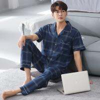 High Quality Pyjamas Men Spring Summer Pure Cotton Breathable Pajamas Short Sleeved Cardigan Casual Male Home Cloth Suit Youth