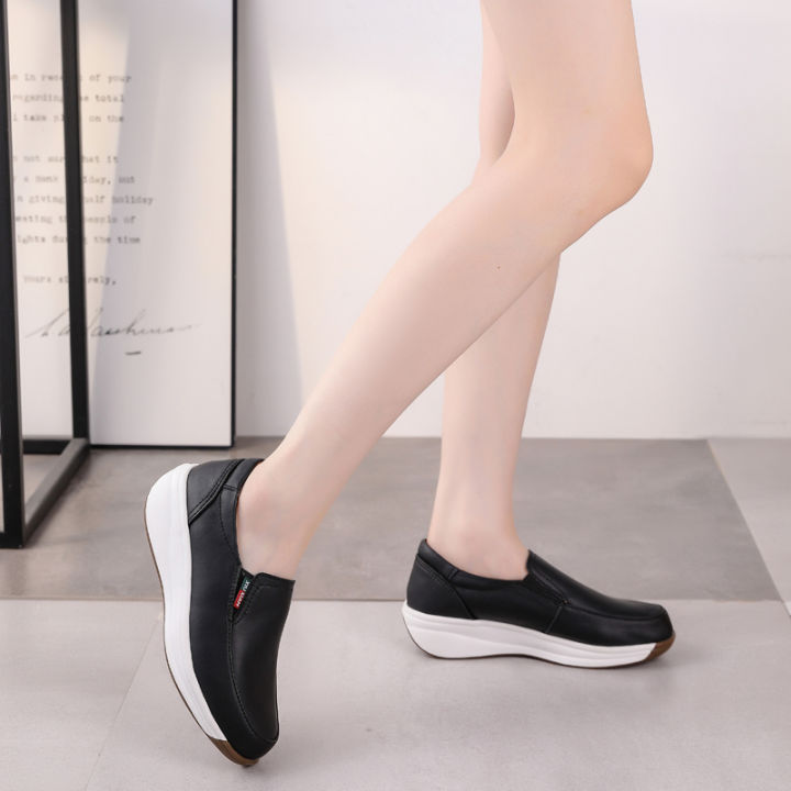 wcan-รองเท้าผ้าใบนุ่มหนังผู้หญิงพื้นรองเท้าทรงมัฟฟิน-รองเท้าผ้าใบประดับหนังวัวพื้นรองเท้ารองเท้าโยกรองเท้าลำลอง