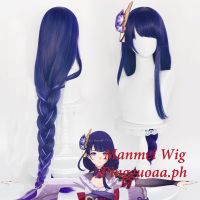 Manmei Genshin Impact Raiden Shogun Baal Cosplay Wig 100cm Long Blue Purple Braid Wigs Heat Resistant Synthetic Hair