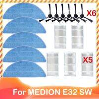 อะไหล่สำหรับ MEDION E32 SW แปรงด้านข้างสำรองตัวกรอง HEPA เศษผ้าผ้าเช็ดอุปกรณ์เสริมเครื่องดูดฝุ่นหุ่นยนต์