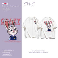 CHIC ผ้าฝ้ายแท้ การ์ตูนพิมพ์เสื้อยืดแขนสั้นสบาย ๆ ชุดคู่รัก T0214