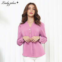 Lady Plus เสื้อคอวีแต่งมุขแขนยาว | Long Sleeve Blouse with V-Neck เสื้อทำงาน เสื้อแขนยาว สีม่วงอ่อน