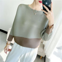 ร้อน, ร้อน★Womens New Color Matching Loose Casual Pleated T-shirt