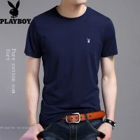 Playboy เสื้อยืดแขนสั้นผ้าคอตตอนของผู้ชาย,เสื้อยืดสีล้วนเสื้อเชิ้ตคอปกเสื้อโค้ตฤดูร้อน