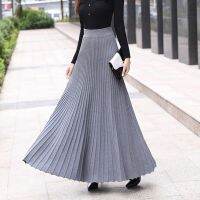 ☊❖✤ SETWIGG Women 39;s Autumn Draped Rib Pleated Long Knitted Skirt Elegant Winter Wool Blend A-line Long Knit Skirt Elastic Waist