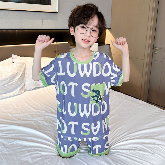 กางเกงนอนสปันจ์บ็อบสำหรับเด็ก-ชุดนอนผ้าฝ้ายบางการ์ตูนฤดูร้อน0000