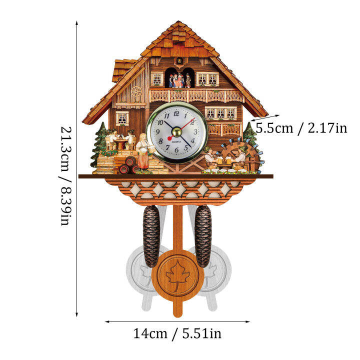 Retro Cuckoo Room Clock Wooden Chime Living Alarm Wall Clock Clock