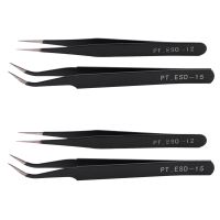 4X Nail Art Rhinestones Eyelashes Extension Straight &amp; Curved Tweezers Tool Set-Black