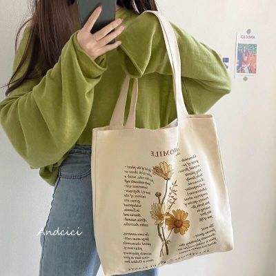 Retro ins literary Canvas Shoulder Bag Large Capacity canvas bag womens Korean versionbeg tangan wanita murah