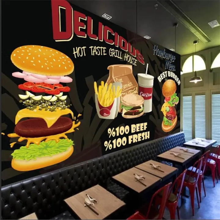 Modern Burgers Restaurant Wall Paper 3D Blackboard Hand-painted Western  Fast Food Catering Background Wall Mural Wallpaper 3D Home Accessorries |  Lazada PH