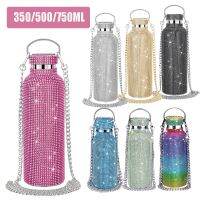 Bling Diamond Thermos Bottles Portable Glitter Rhinestone Water Bottle Crossbody Stainless Steel Thermal Flask 350Ml/500Ml/750Ml