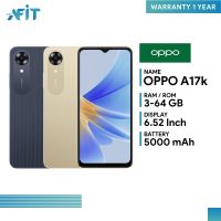 Oppo A17k (3+64GB) โทรศัพท์มือถือ จอกว้าง 6.56 นิ้ว แบตใหญ่ 5,000 mAh สแกนลายนิ้วมือด้านข้าง  ll ประกันศูนย์ไทย 1 ปี