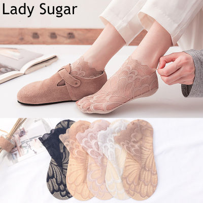 [Lady Sugar] ถุงเท้าถุงเท้าใส่สบายระบายอากาศได้ดีตาข่ายลายดอกไม้ลูกไม้แบบบางไม่ลื่นมองไม่เห็นสำหรับผู้หญิงสำหรับฤดูร้อน
