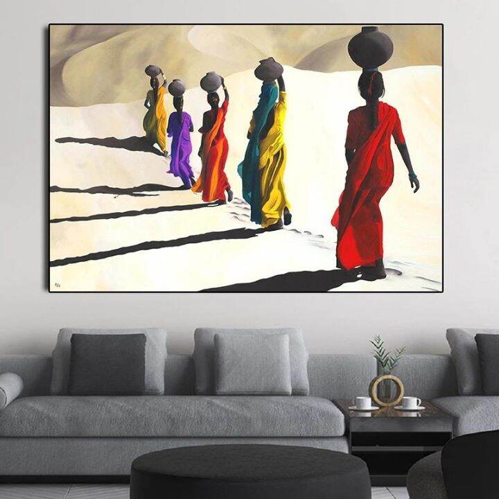 scandinavian-canvas-painting-african-woman-walking-in-desert-posters-prints-wall-art-picture-for-living-room-wall-decor-cuadro