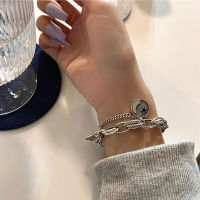 ANENJERY 925 Sterling Silver Retro Money Tag Star Bracelet for Women Men Mixed Styles Thai Silver Bracelet Jewelry S-B504