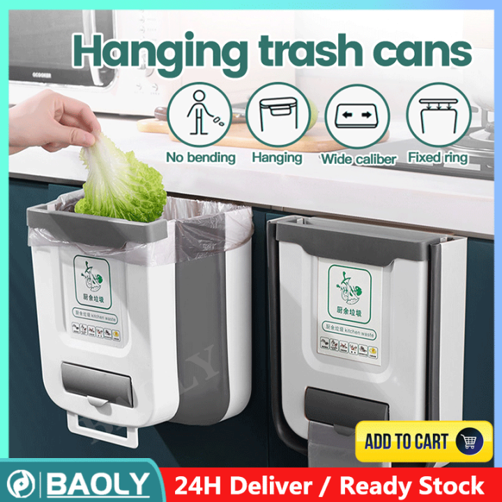 7 Liter Wall Mounted Folding Waste Bin, Hanging Garbage Can for Kitchen Door Wall