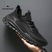 Pioneer Mall รองเท้าชุดโชว์ร่องอกสบายๆผู้ชายสำหรับฤดูร้อน2023รองเท้าผ้าใบแบบ Flyknit ข้อต่ำนักเรียนระบายอากาศได้ดีรองเท้าบุรุษกีฬาผ้าตาข่ายอินเทรนด์
