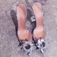 high-heeled sandals❀Bao-head transparent sandals fairy wind 2020 new summer fine heels back empty single-shoe net