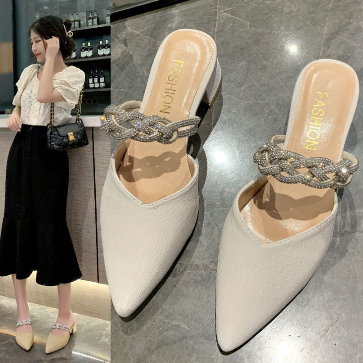 Blonshe Mules shoes ladies heeled sandals retro women shoes Korean ...